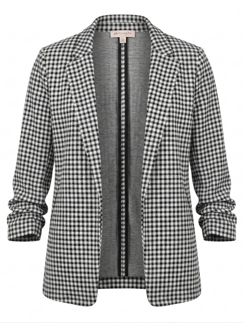 Philosophy Gingham Blazer Large Ruched Sleeve Preppy Chic Office Jacket